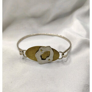 Modernist Bracelet Hammered Mixed Metal Artisan Studio Abstract Modern Art Rivet